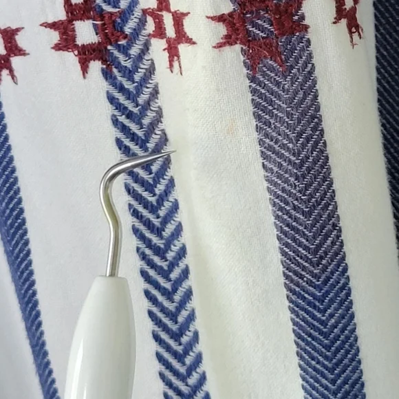 Figue Bria Cotton Tassel Boho Mini Dress Sz S Blue White Burgundy - Picture 13 of 16